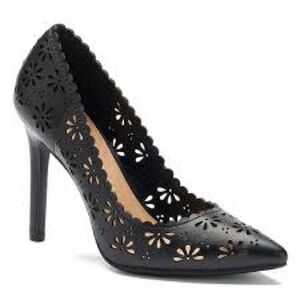LC Lauren Conrad Black Pumps with Perforated Floral Design